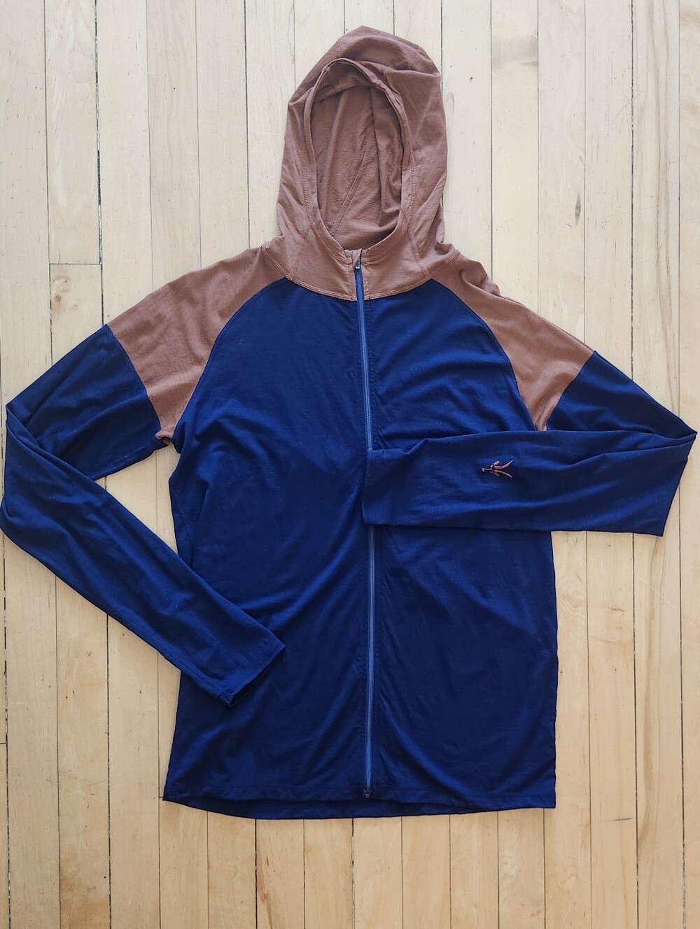 Ibex Weightless Wool Sweatshirt, Full Zip, Navy Blue And Terra Cotta